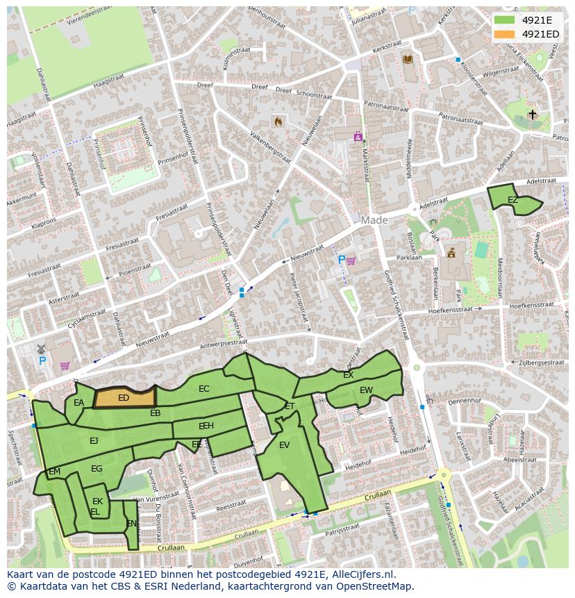 Afbeelding van het postcodegebied 4921 ED op de kaart.