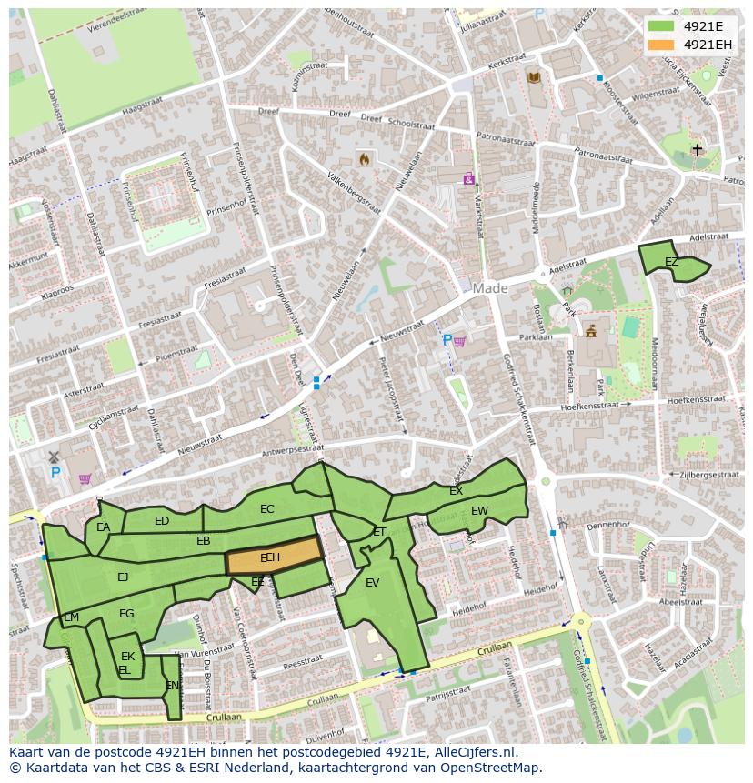 Afbeelding van het postcodegebied 4921 EH op de kaart.