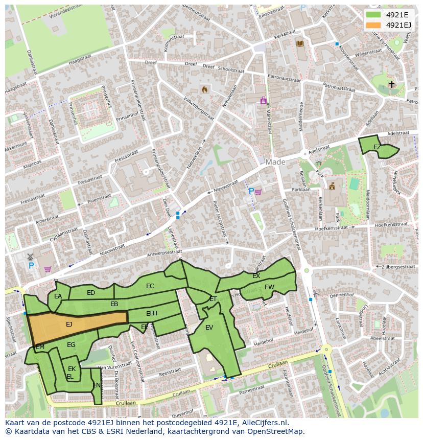 Afbeelding van het postcodegebied 4921 EJ op de kaart.