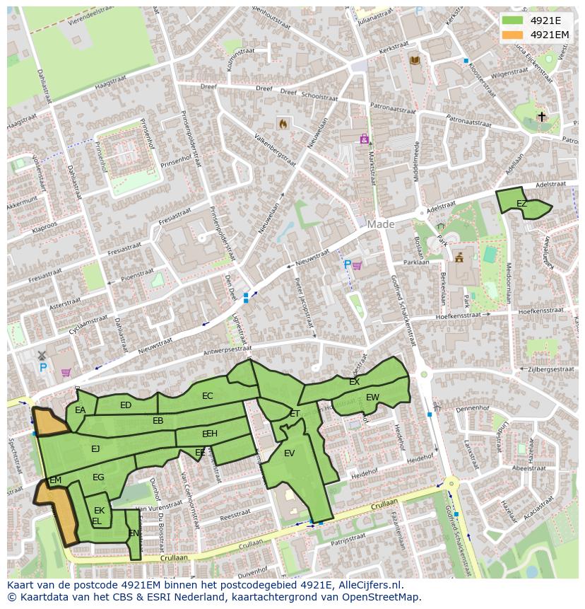 Afbeelding van het postcodegebied 4921 EM op de kaart.