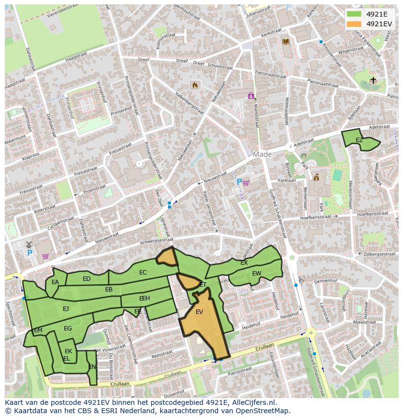 Afbeelding van het postcodegebied 4921 EV op de kaart.