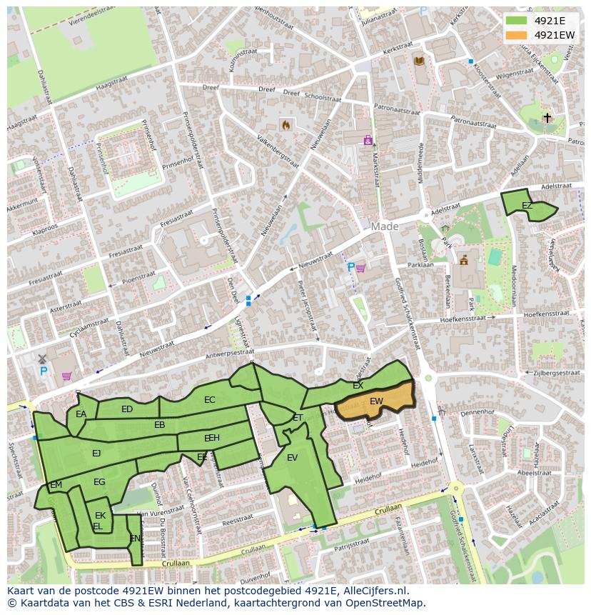 Afbeelding van het postcodegebied 4921 EW op de kaart.
