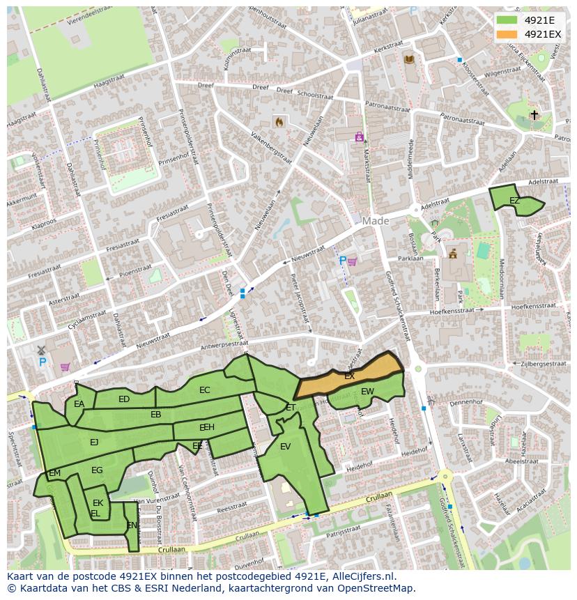 Afbeelding van het postcodegebied 4921 EX op de kaart.