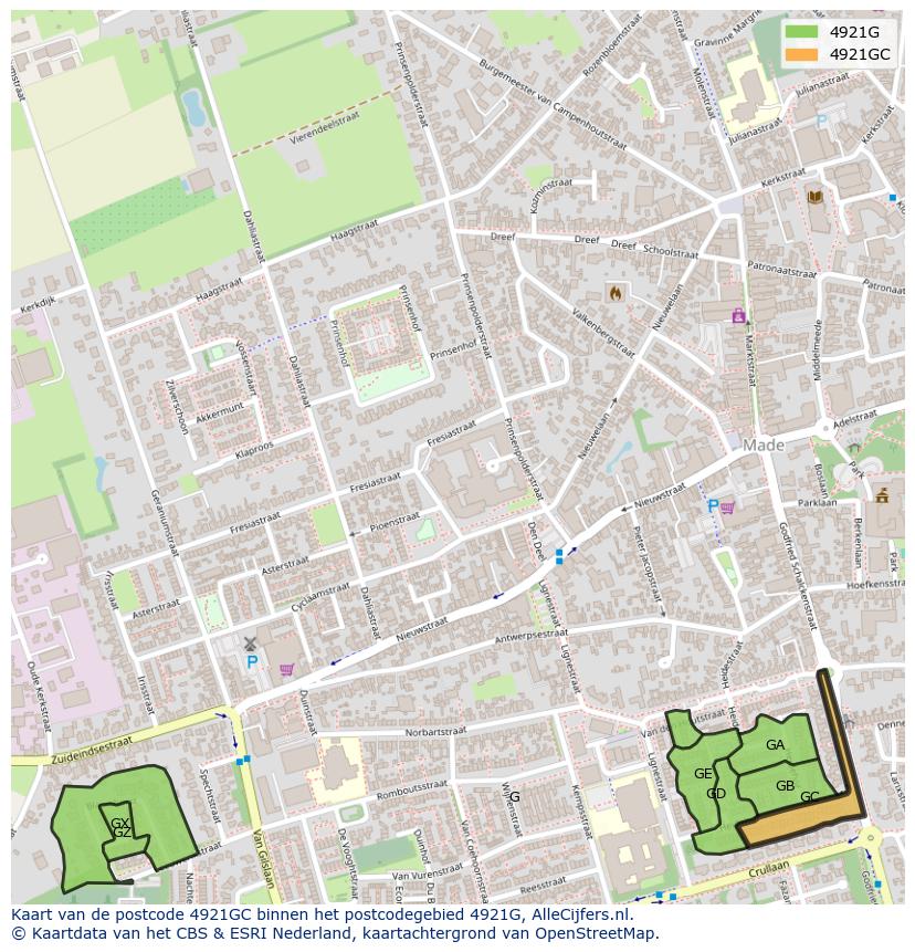 Afbeelding van het postcodegebied 4921 GC op de kaart.