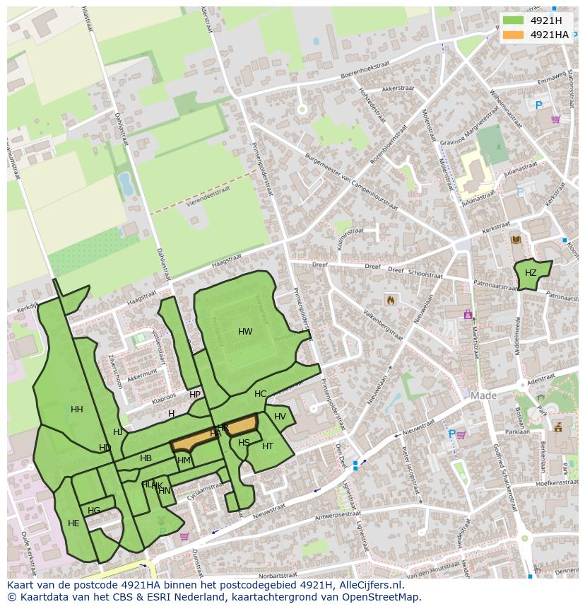 Afbeelding van het postcodegebied 4921 HA op de kaart.
