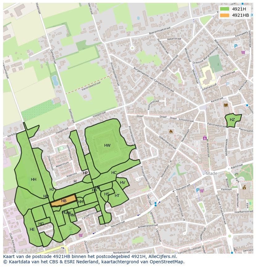 Afbeelding van het postcodegebied 4921 HB op de kaart.