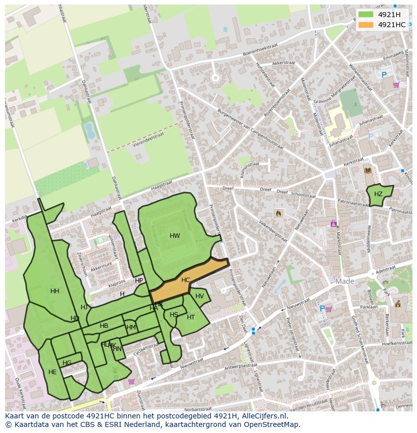 Afbeelding van het postcodegebied 4921 HC op de kaart.