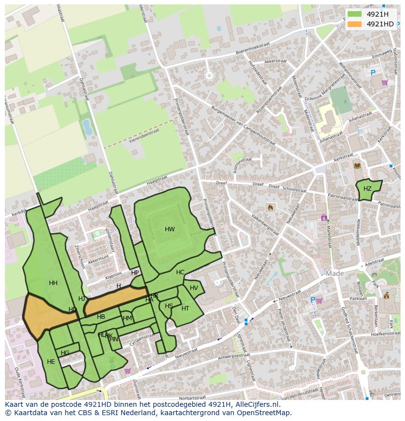 Afbeelding van het postcodegebied 4921 HD op de kaart.
