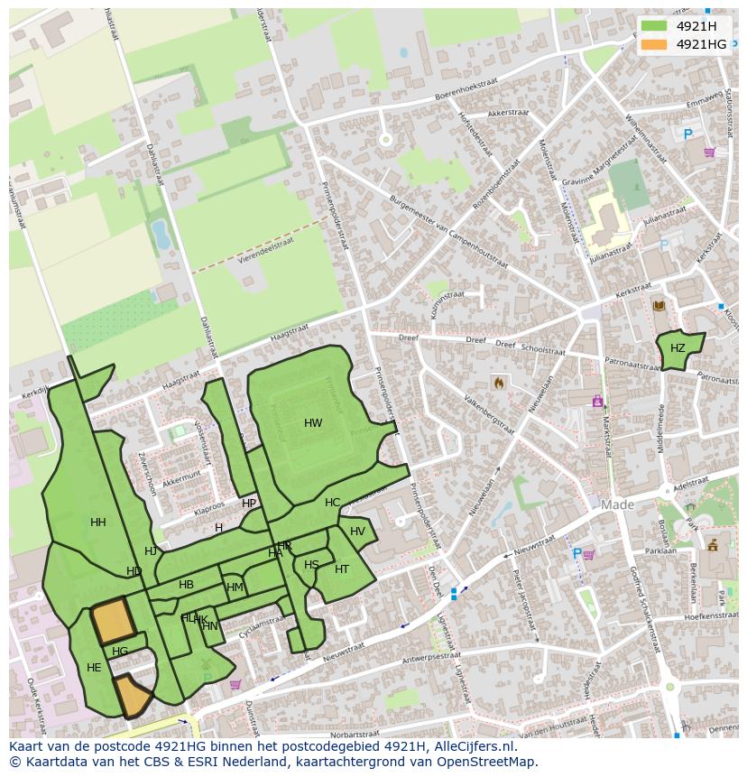 Afbeelding van het postcodegebied 4921 HG op de kaart.