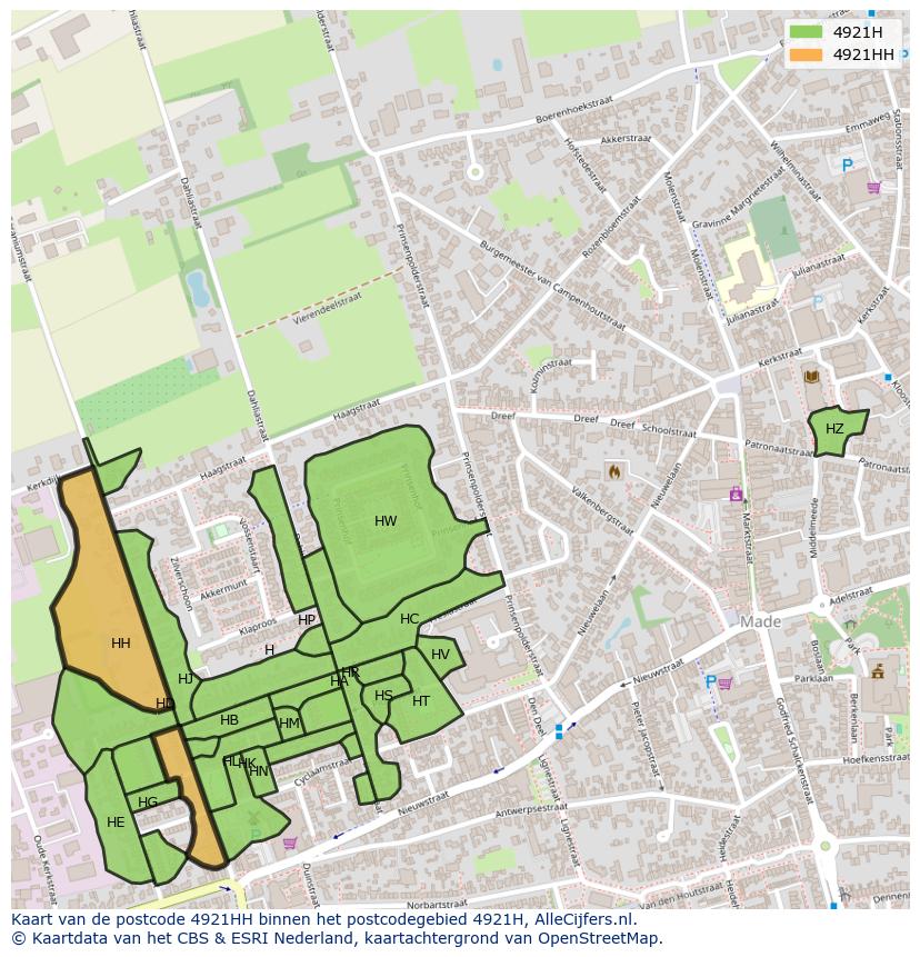 Afbeelding van het postcodegebied 4921 HH op de kaart.