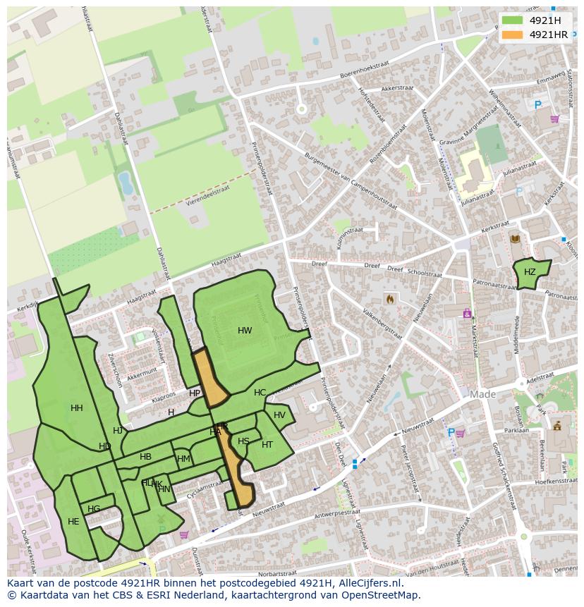 Afbeelding van het postcodegebied 4921 HR op de kaart.