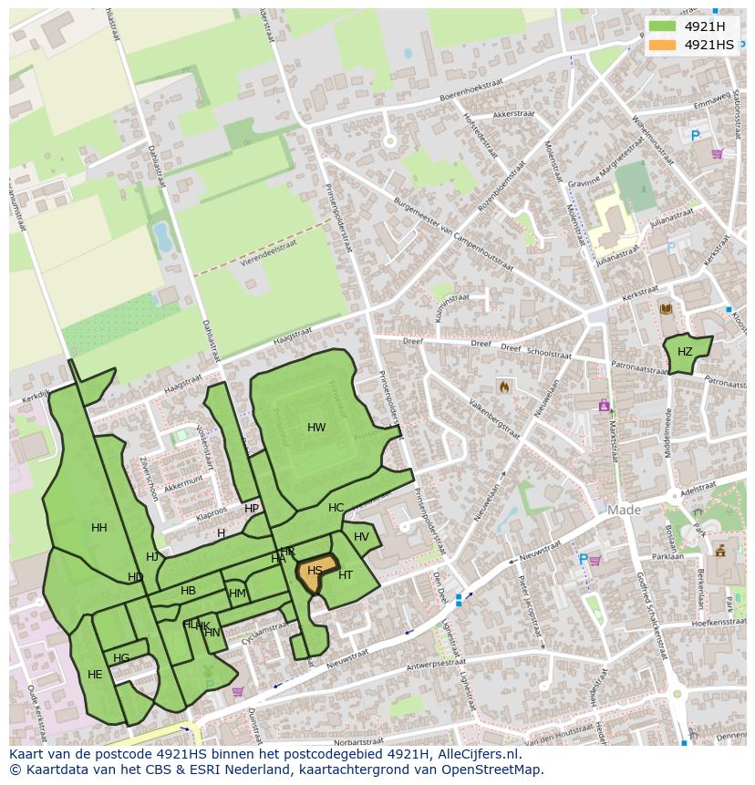 Afbeelding van het postcodegebied 4921 HS op de kaart.