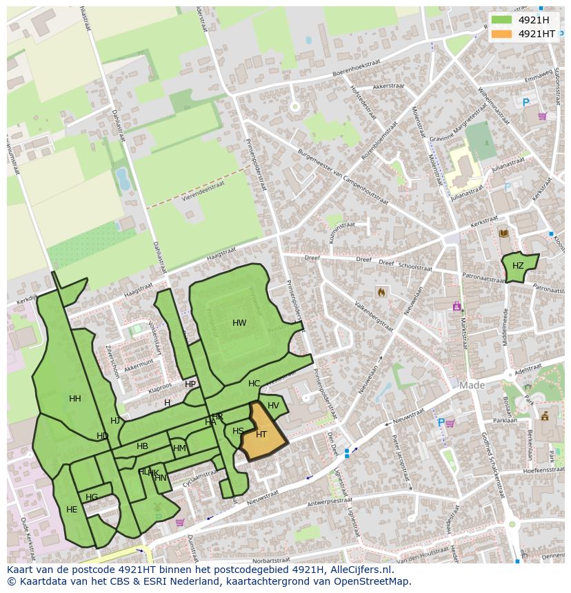 Afbeelding van het postcodegebied 4921 HT op de kaart.