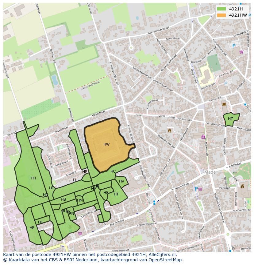 Afbeelding van het postcodegebied 4921 HW op de kaart.