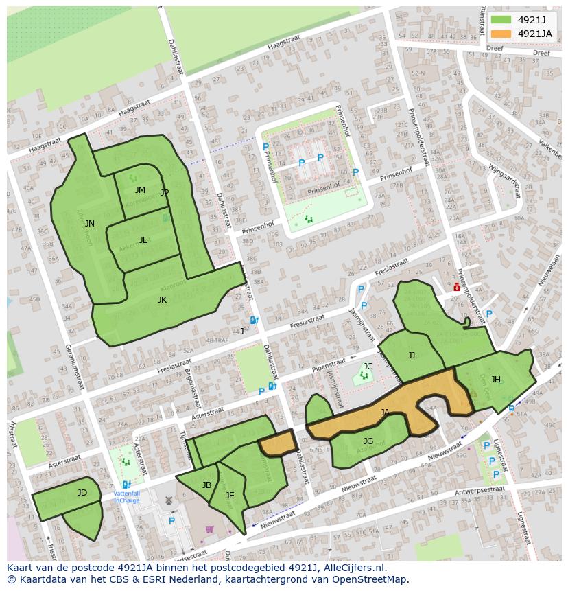 Afbeelding van het postcodegebied 4921 JA op de kaart.