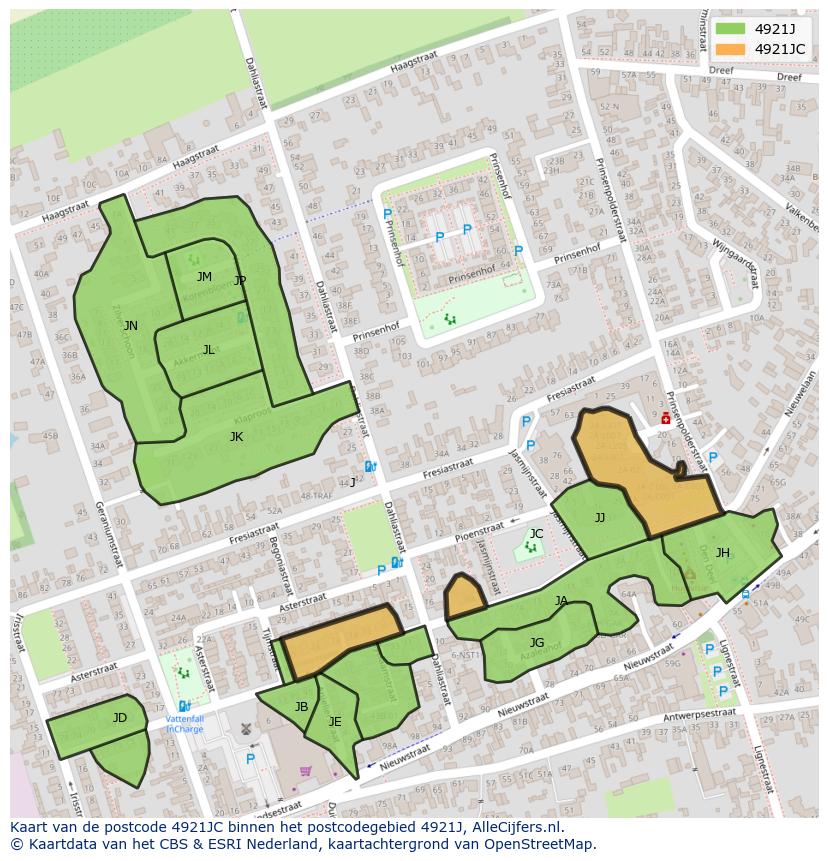 Afbeelding van het postcodegebied 4921 JC op de kaart.