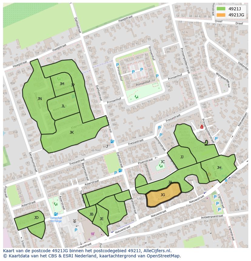 Afbeelding van het postcodegebied 4921 JG op de kaart.