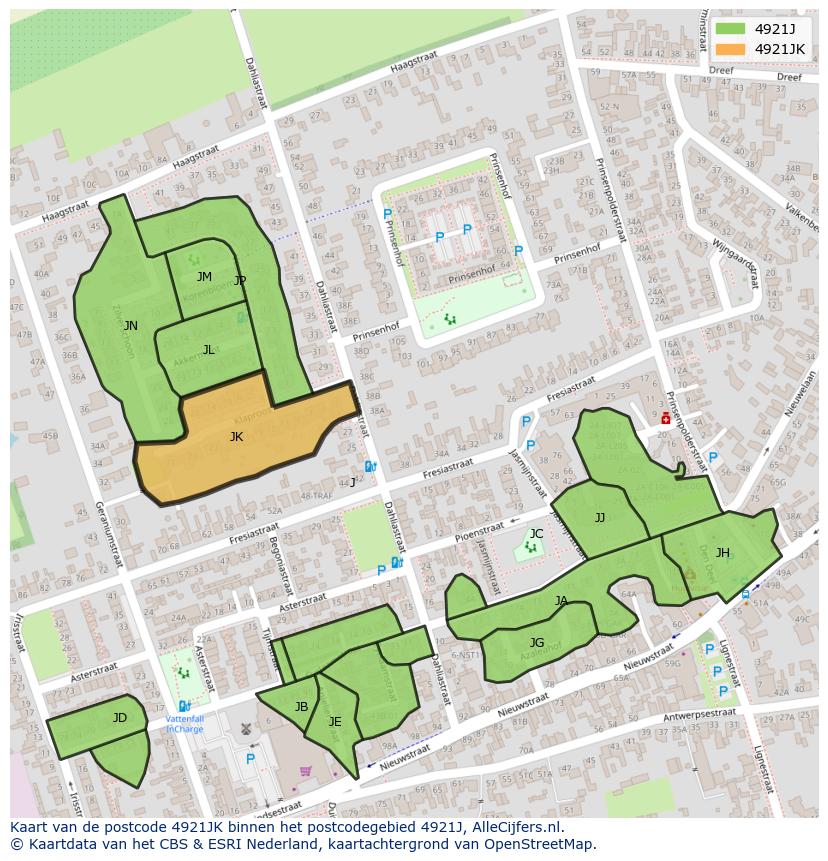 Afbeelding van het postcodegebied 4921 JK op de kaart.
