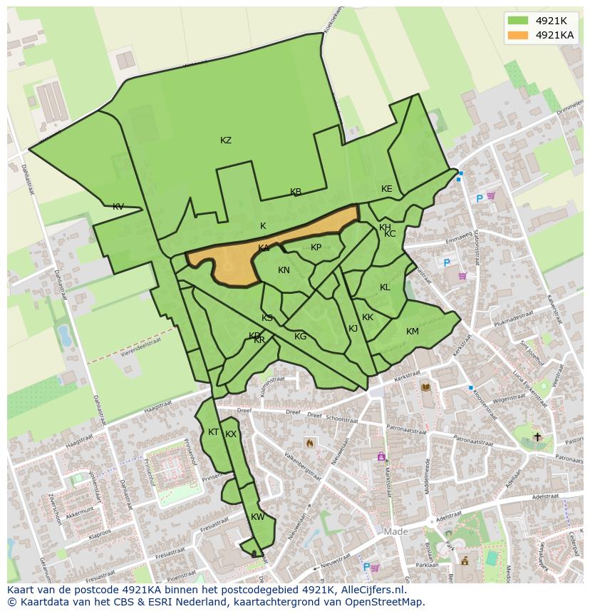 Afbeelding van het postcodegebied 4921 KA op de kaart.