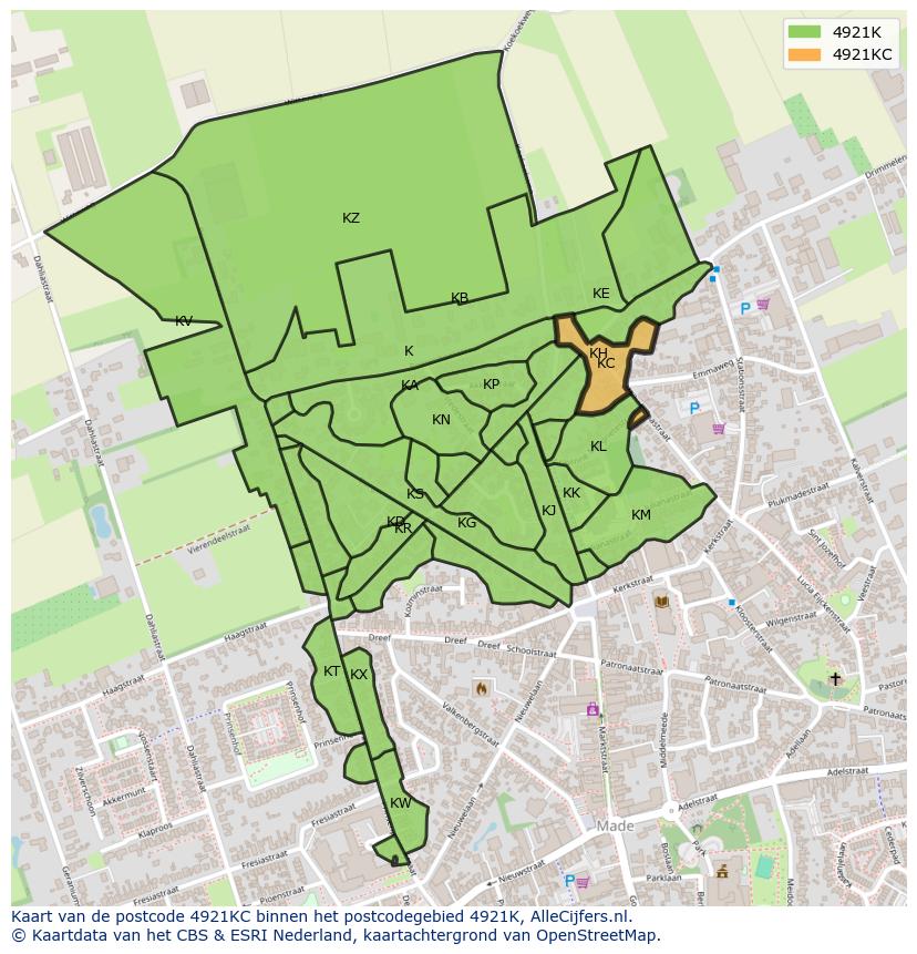 Afbeelding van het postcodegebied 4921 KC op de kaart.