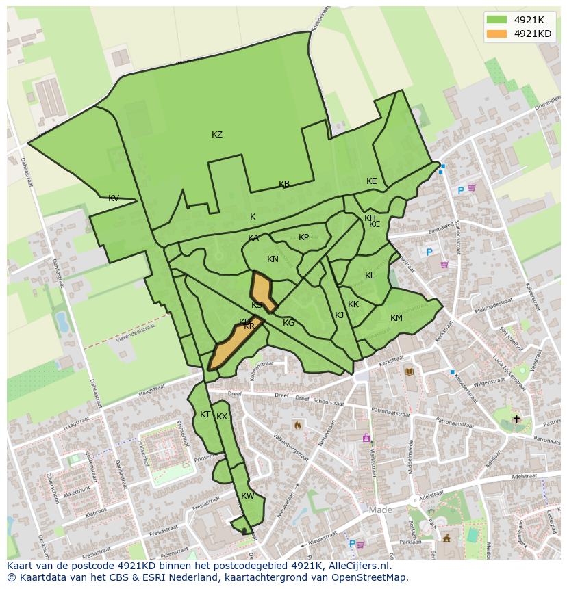 Afbeelding van het postcodegebied 4921 KD op de kaart.