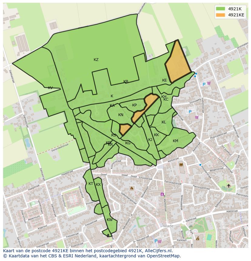 Afbeelding van het postcodegebied 4921 KE op de kaart.