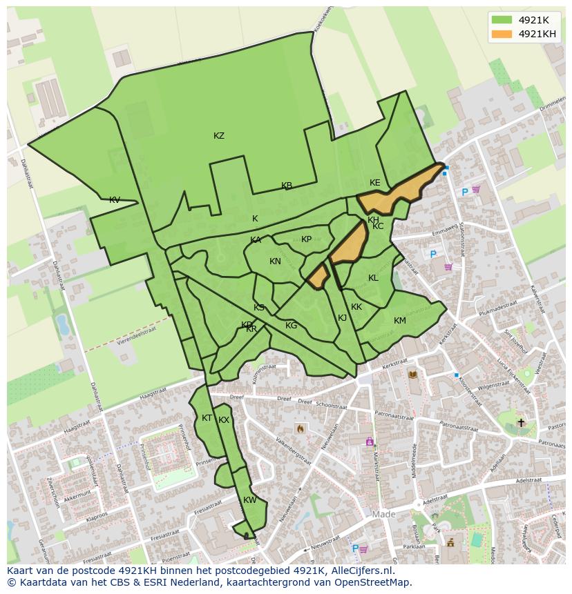 Afbeelding van het postcodegebied 4921 KH op de kaart.