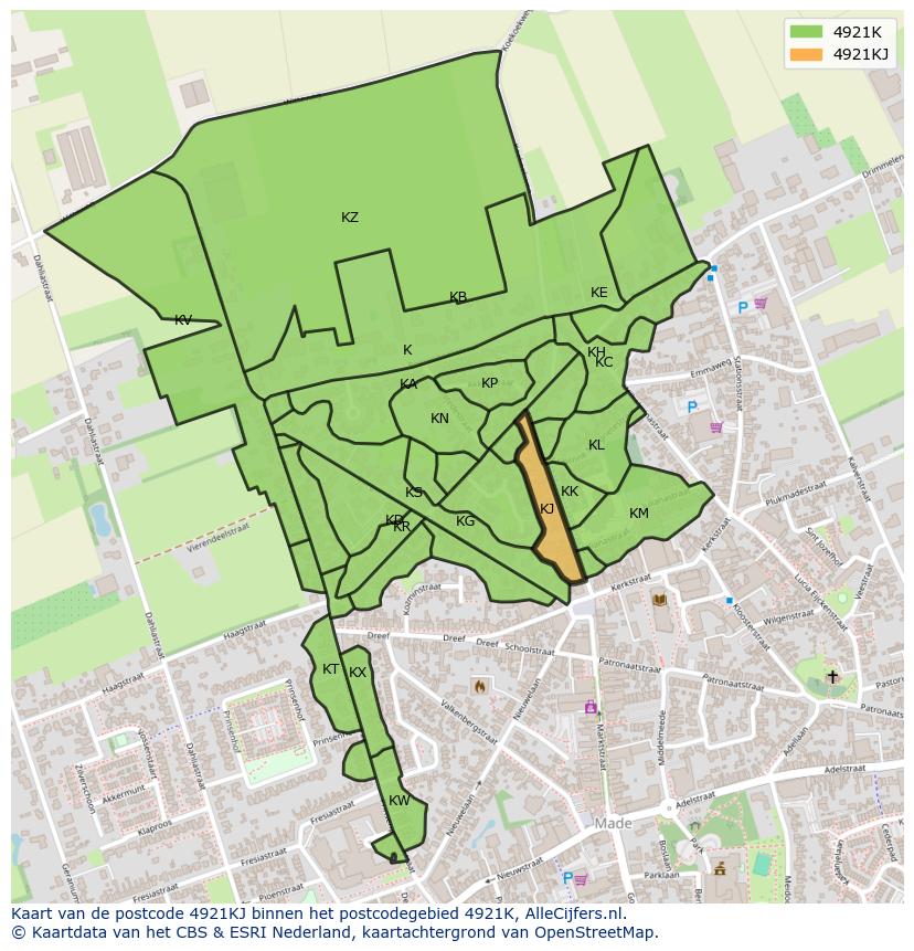 Afbeelding van het postcodegebied 4921 KJ op de kaart.