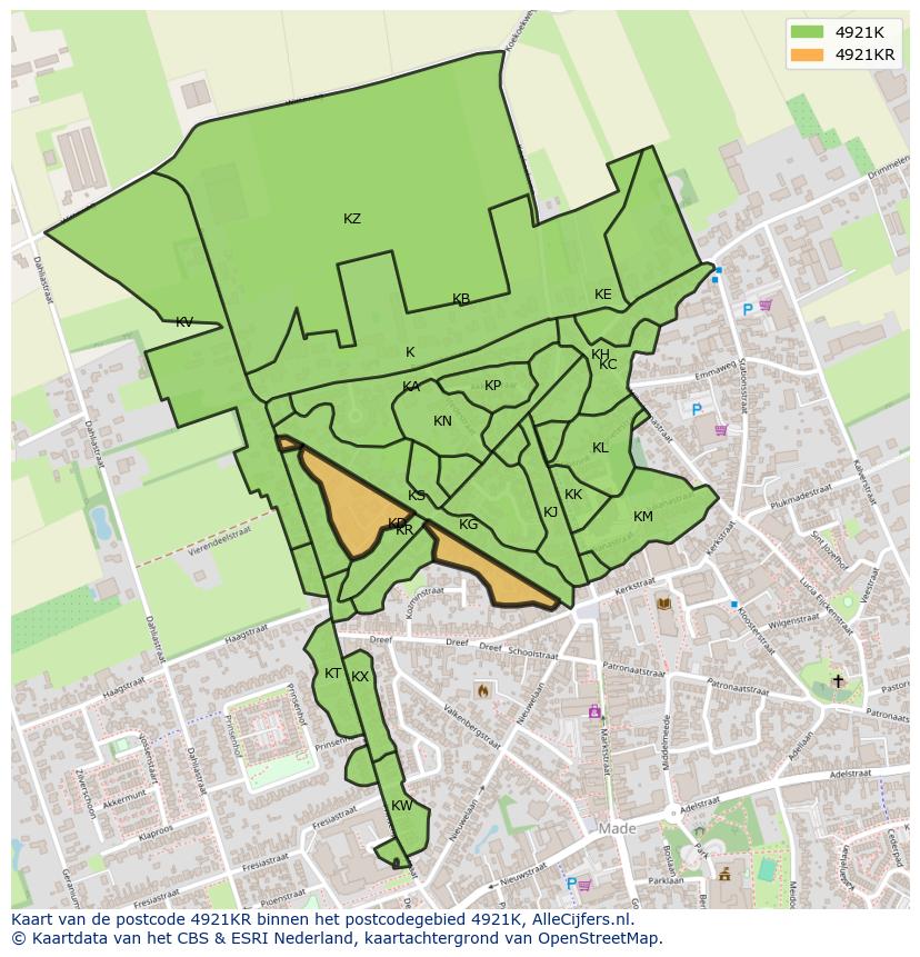 Afbeelding van het postcodegebied 4921 KR op de kaart.