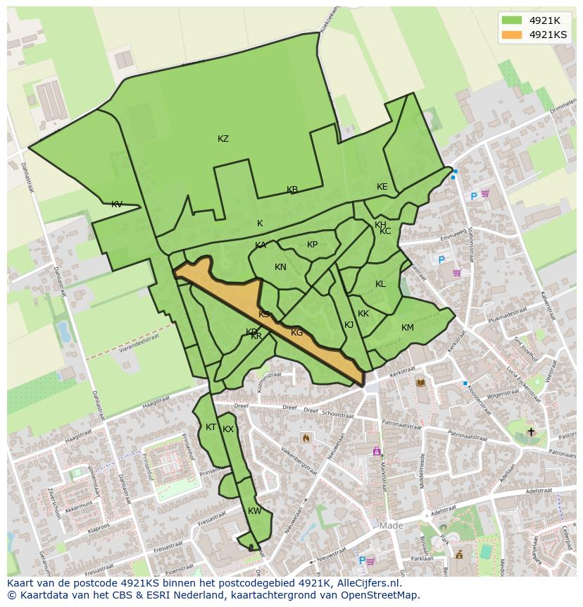 Afbeelding van het postcodegebied 4921 KS op de kaart.