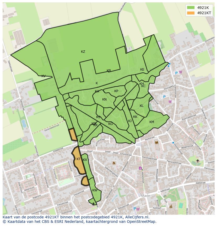 Afbeelding van het postcodegebied 4921 KT op de kaart.