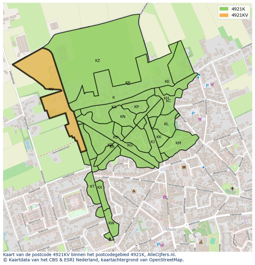 Afbeelding van het postcodegebied 4921 KV op de kaart.