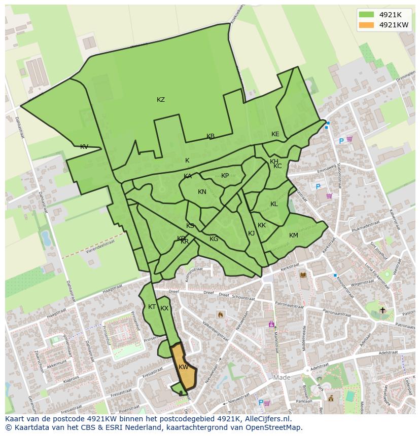 Afbeelding van het postcodegebied 4921 KW op de kaart.