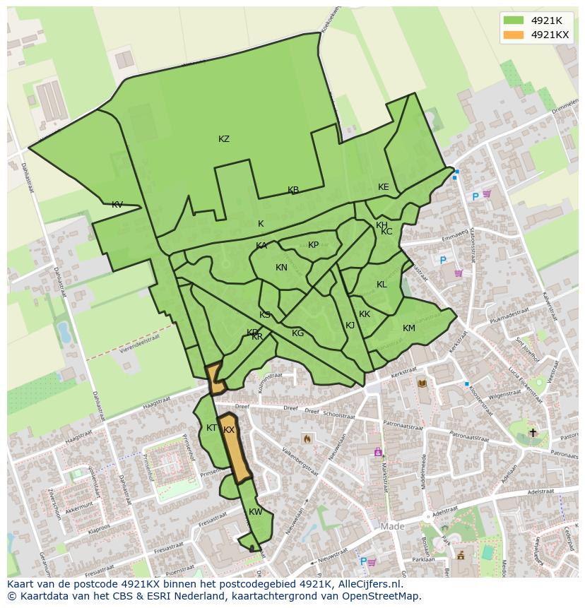 Afbeelding van het postcodegebied 4921 KX op de kaart.