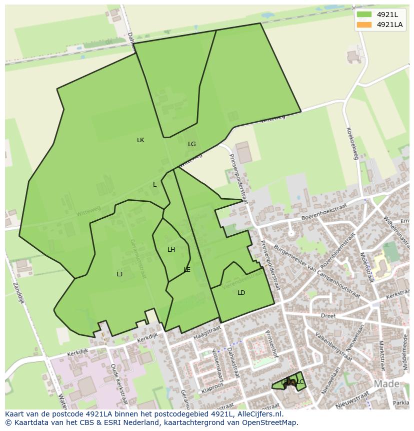 Afbeelding van het postcodegebied 4921 LA op de kaart.