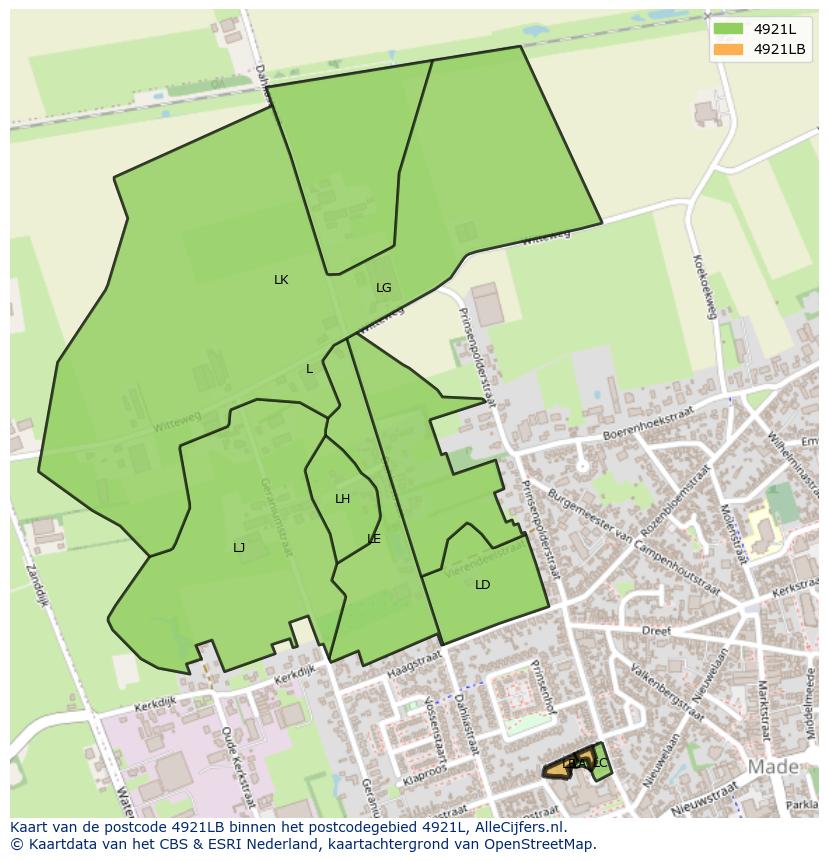 Afbeelding van het postcodegebied 4921 LB op de kaart.