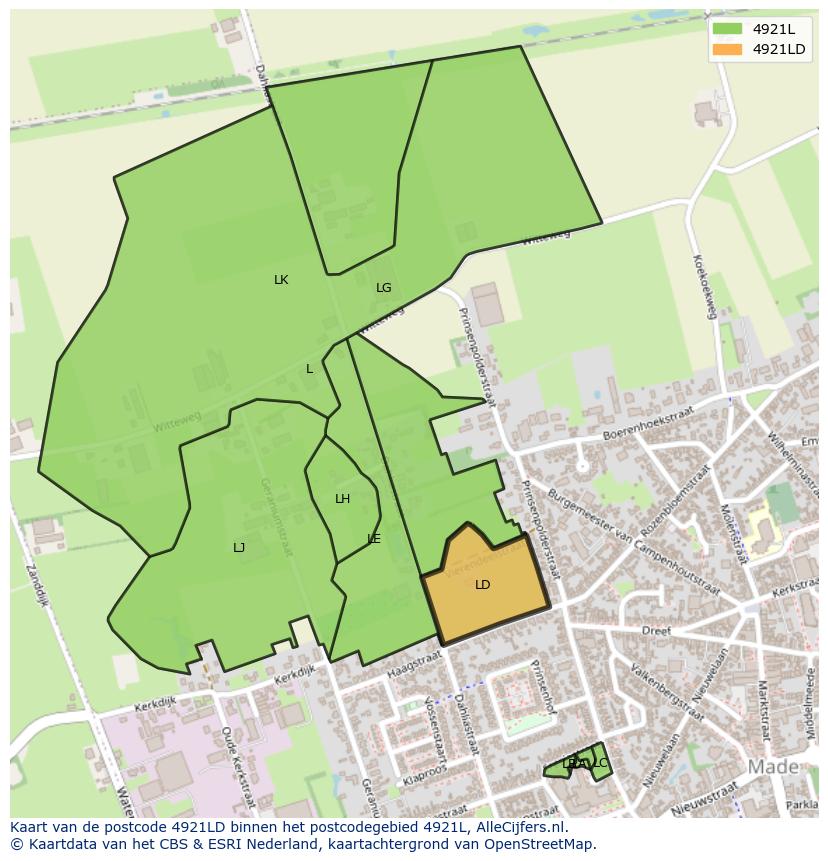 Afbeelding van het postcodegebied 4921 LD op de kaart.