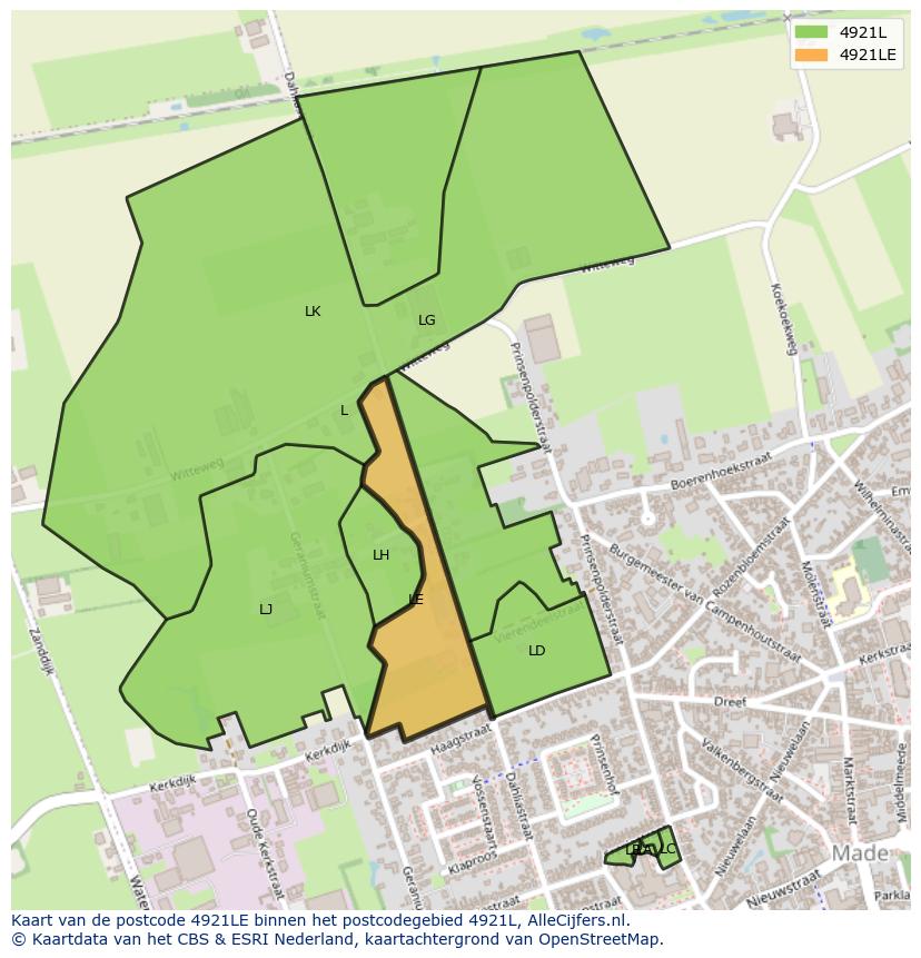 Afbeelding van het postcodegebied 4921 LE op de kaart.