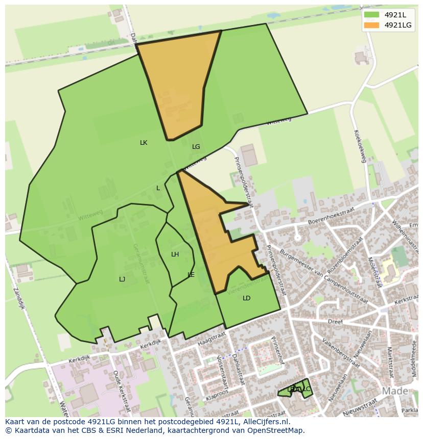 Afbeelding van het postcodegebied 4921 LG op de kaart.