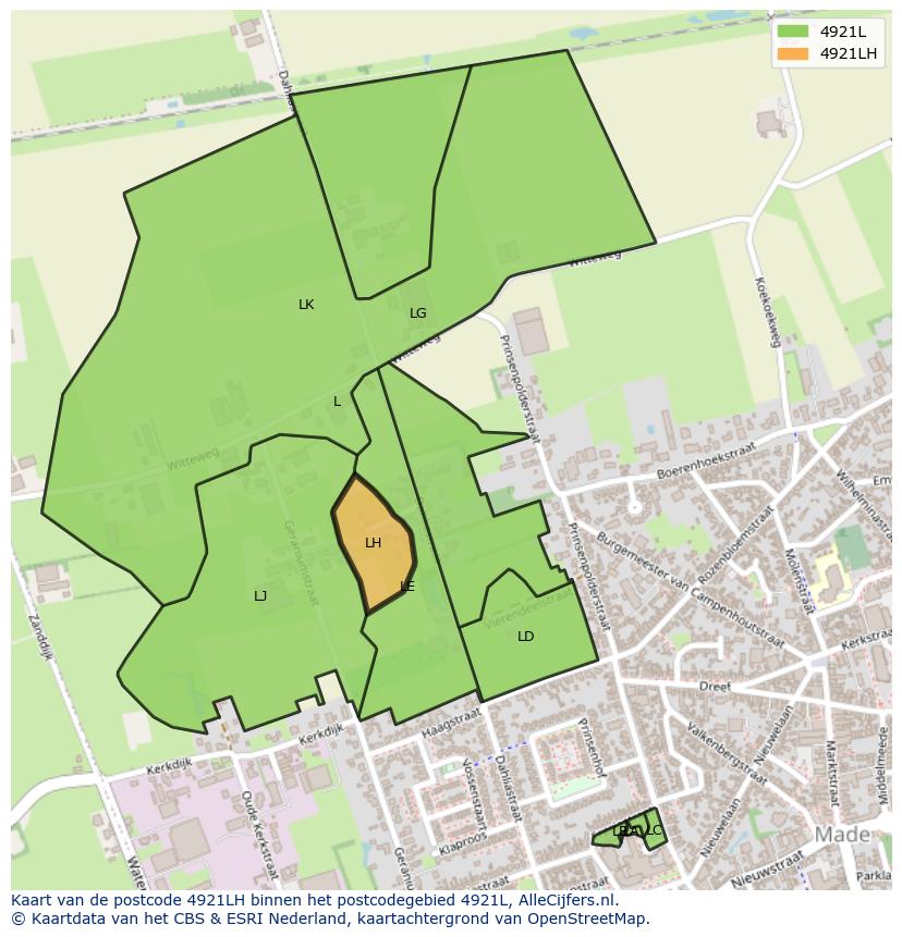 Afbeelding van het postcodegebied 4921 LH op de kaart.