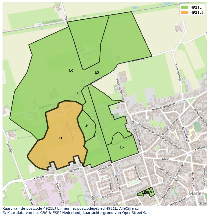 Afbeelding van het postcodegebied 4921 LJ op de kaart.