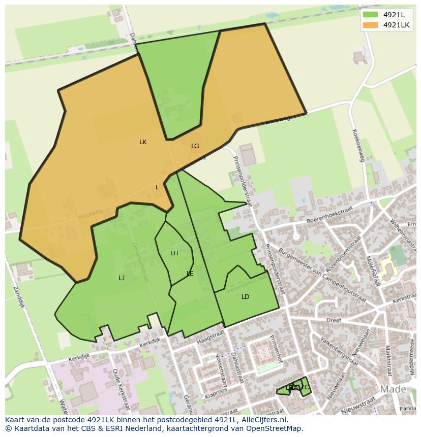Afbeelding van het postcodegebied 4921 LK op de kaart.