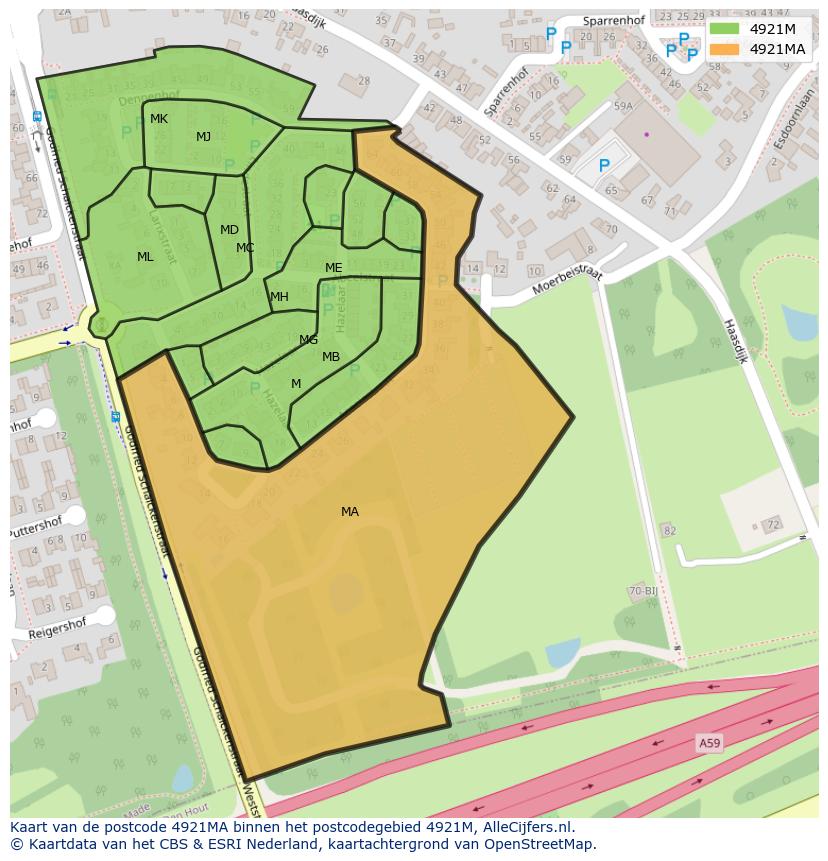 Afbeelding van het postcodegebied 4921 MA op de kaart.
