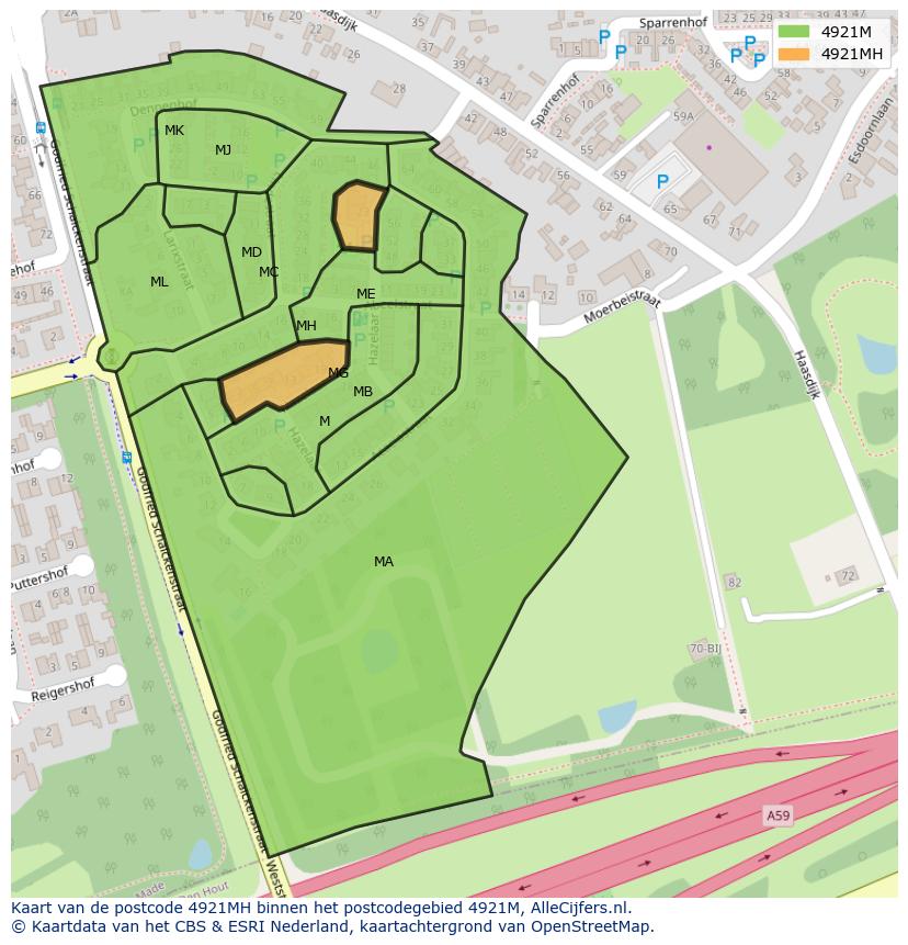 Afbeelding van het postcodegebied 4921 MH op de kaart.