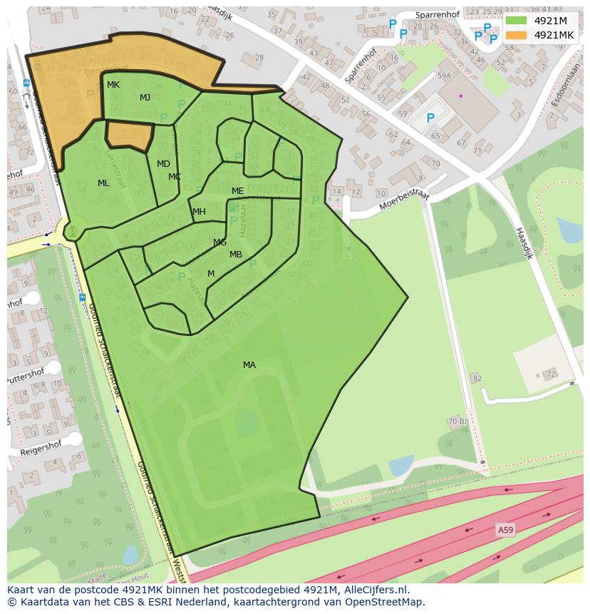 Afbeelding van het postcodegebied 4921 MK op de kaart.