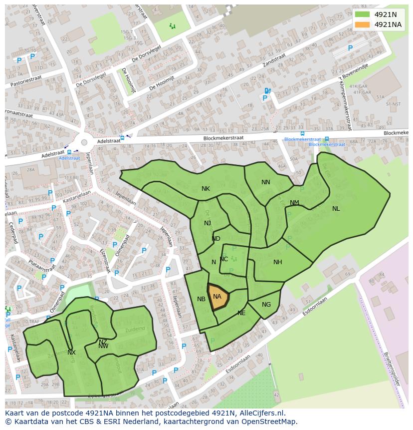 Afbeelding van het postcodegebied 4921 NA op de kaart.