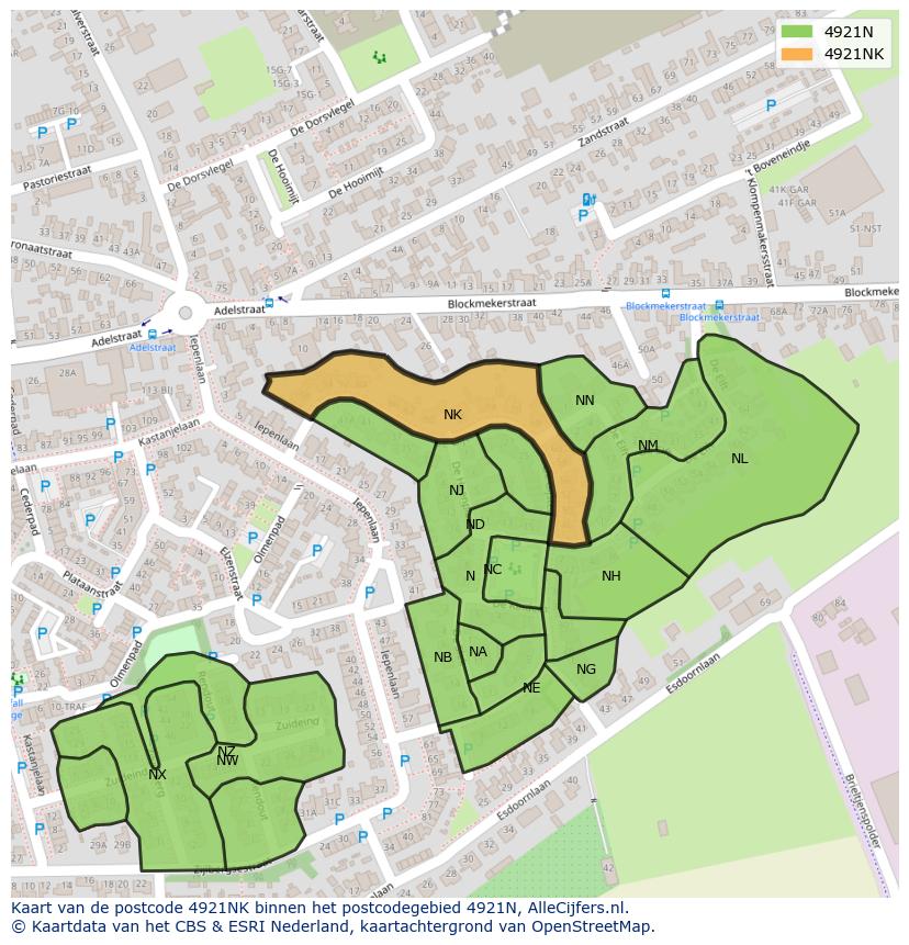 Afbeelding van het postcodegebied 4921 NK op de kaart.