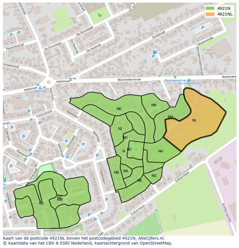 Afbeelding van het postcodegebied 4921 NL op de kaart.