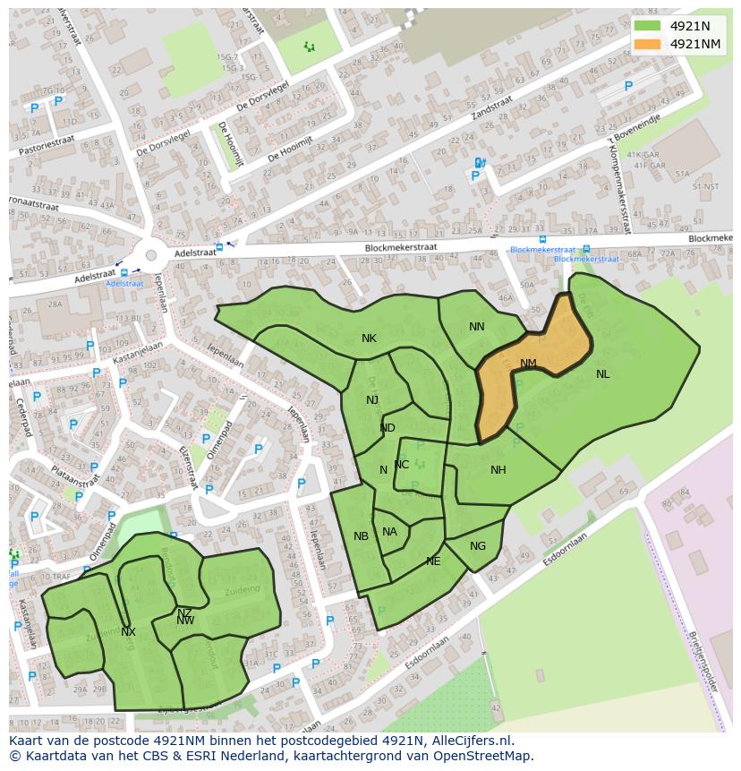 Afbeelding van het postcodegebied 4921 NM op de kaart.
