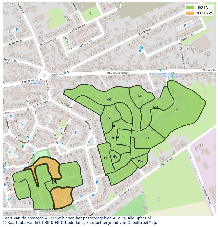 Afbeelding van het postcodegebied 4921 NW op de kaart.